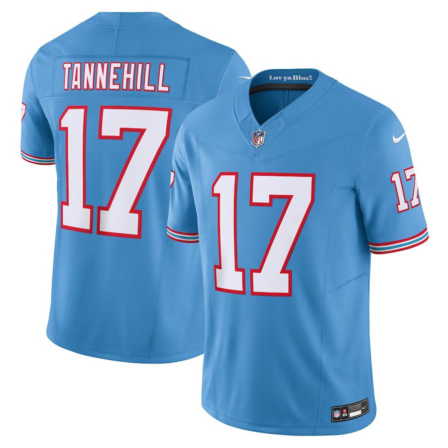 Men Tennessee Titans 17 Ryan Tannehill Nike Light Blue Oilers Throwback Vapor F.U.S.E. Limited NFL Jersey